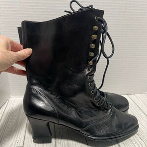 ROS HOMMERSON Vintage Victorian-Style Black Lace-Up Boots 10.5W new